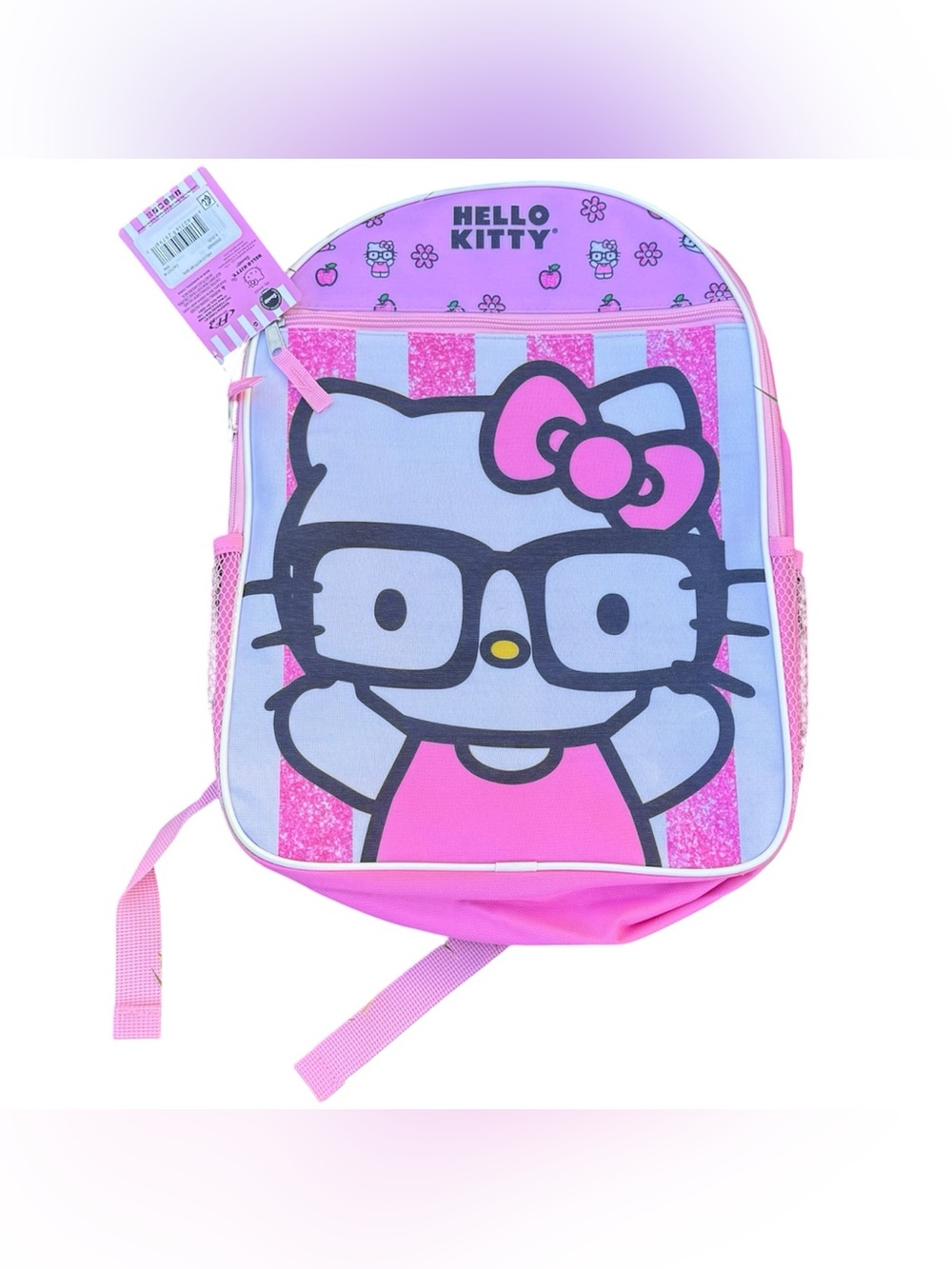 Sanrio Hello Kitty Pink Girly Kitty Glasses Stripe Back To School Backpack Bag